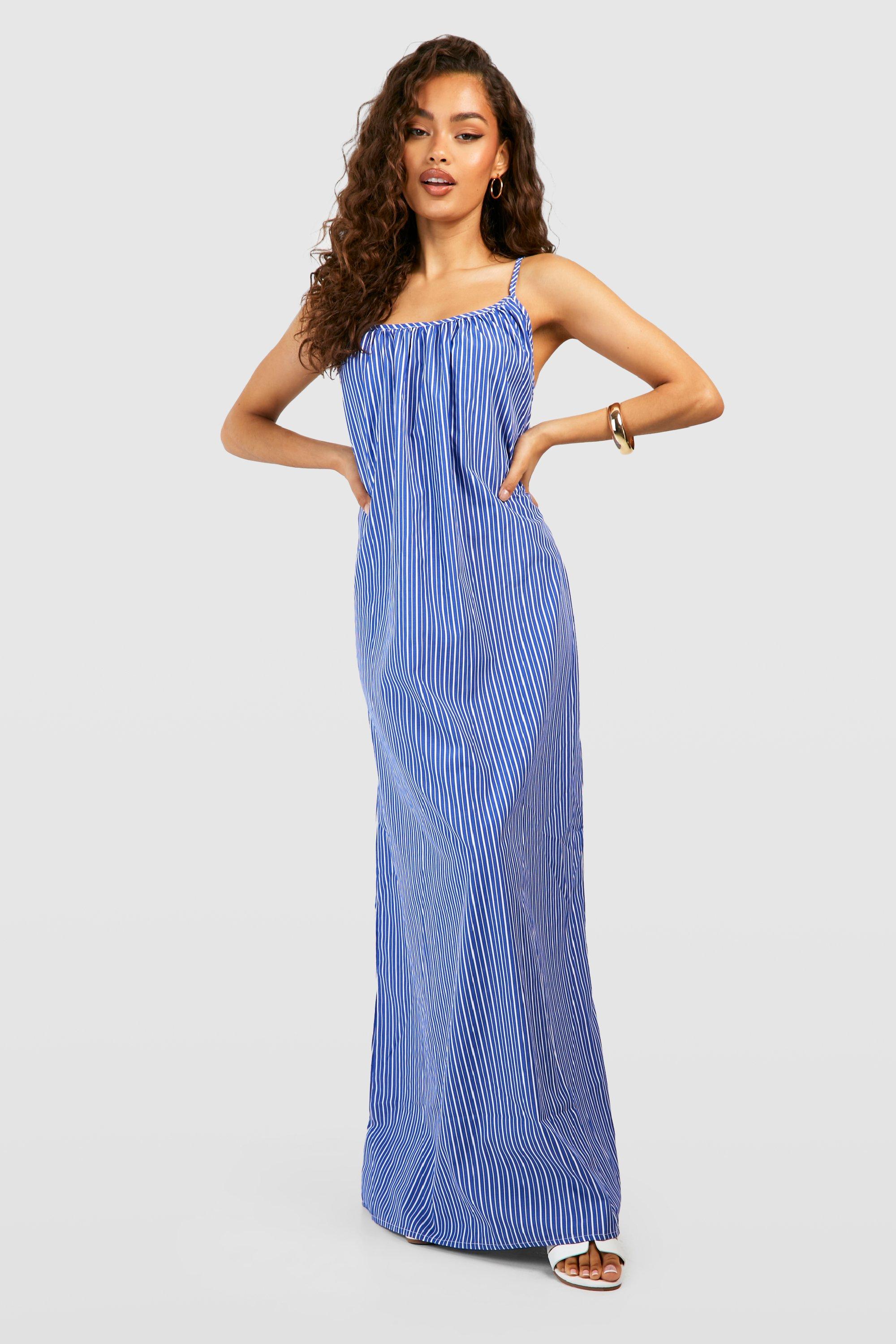 Blue stripe hot sale maxi dress