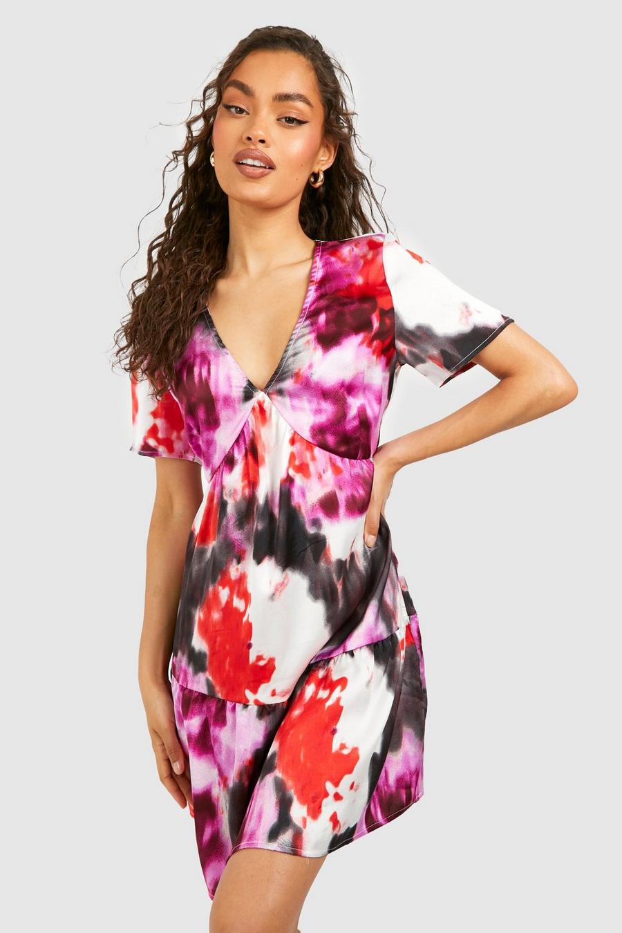 Pink Abstract Printed Smock Dress image number 1