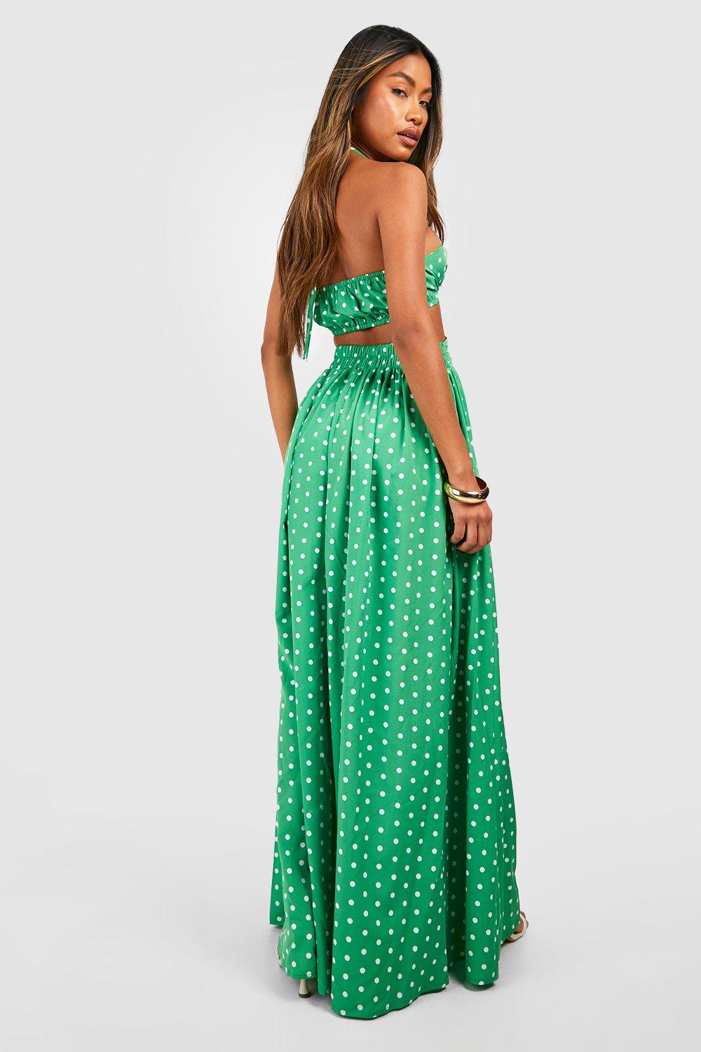 Boohoo green polka dot dress sale