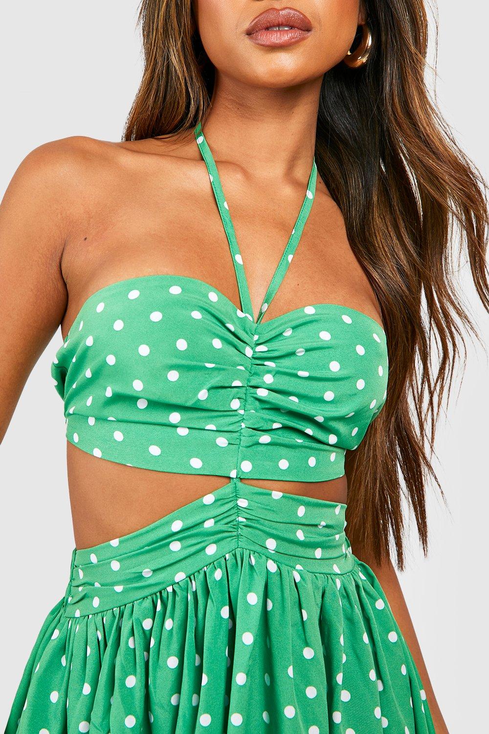 Boohoo green polka deals dot dress