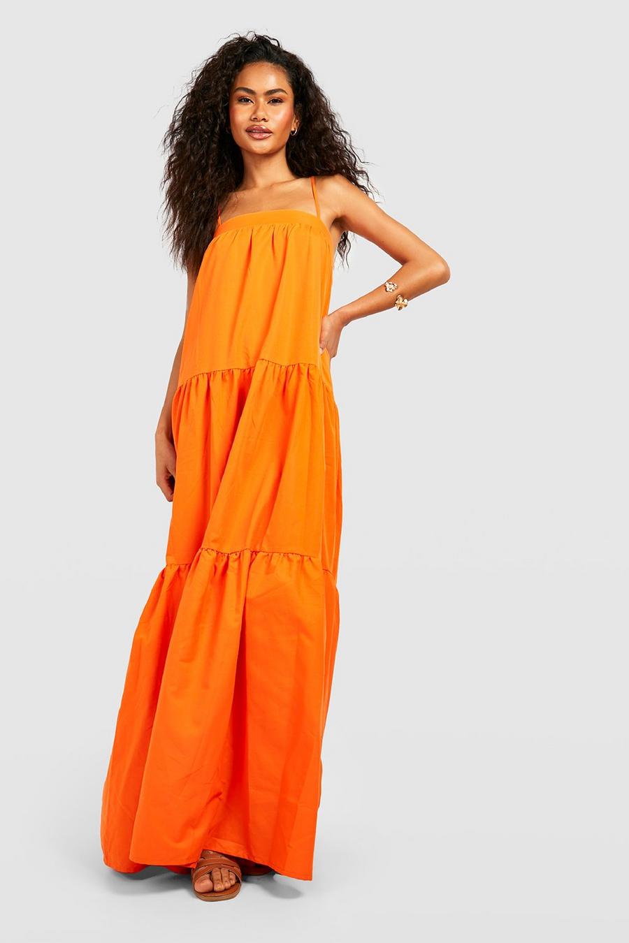 Orange Strappy Tiered Maxi Dress image number 1