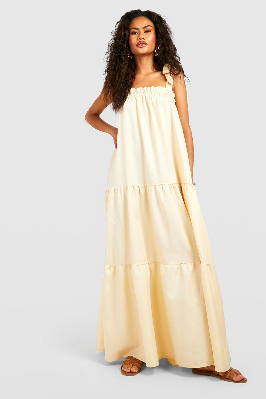 Stone Tie Strap Square Neck Tiered Maxi Dress image number 1
