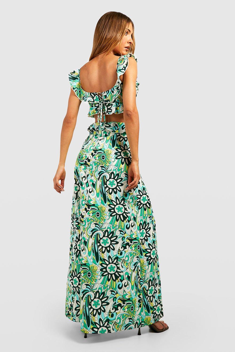 Women Multi Floral Waist Cut-Out Maxi Dress