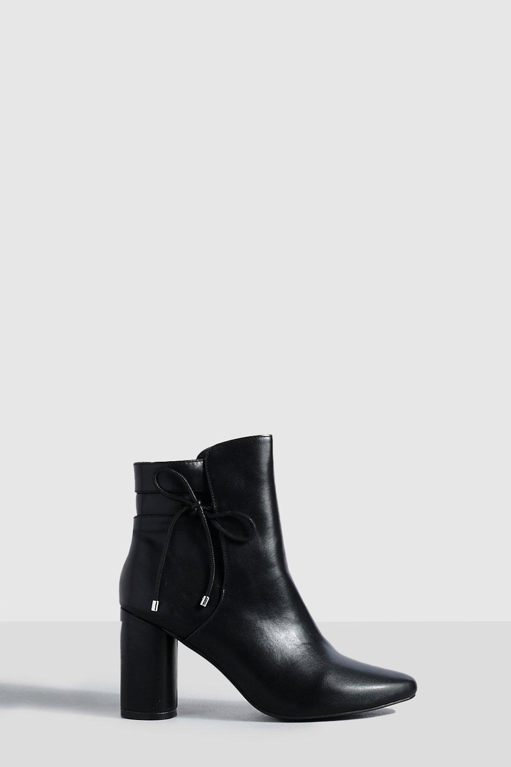 Bow Detail Block Heel Ankle Boots Boohoo UK