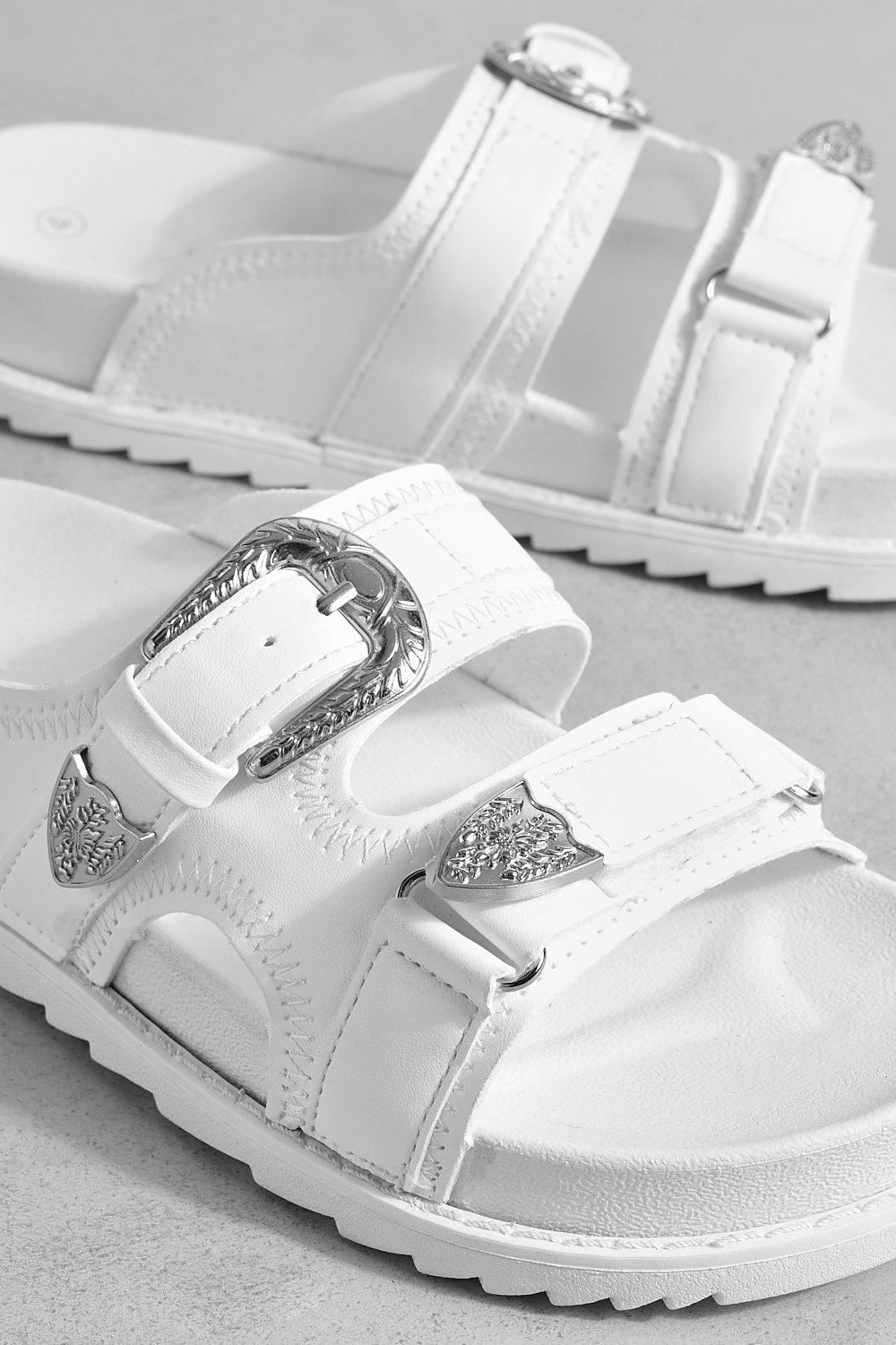 White double strap on sale slides