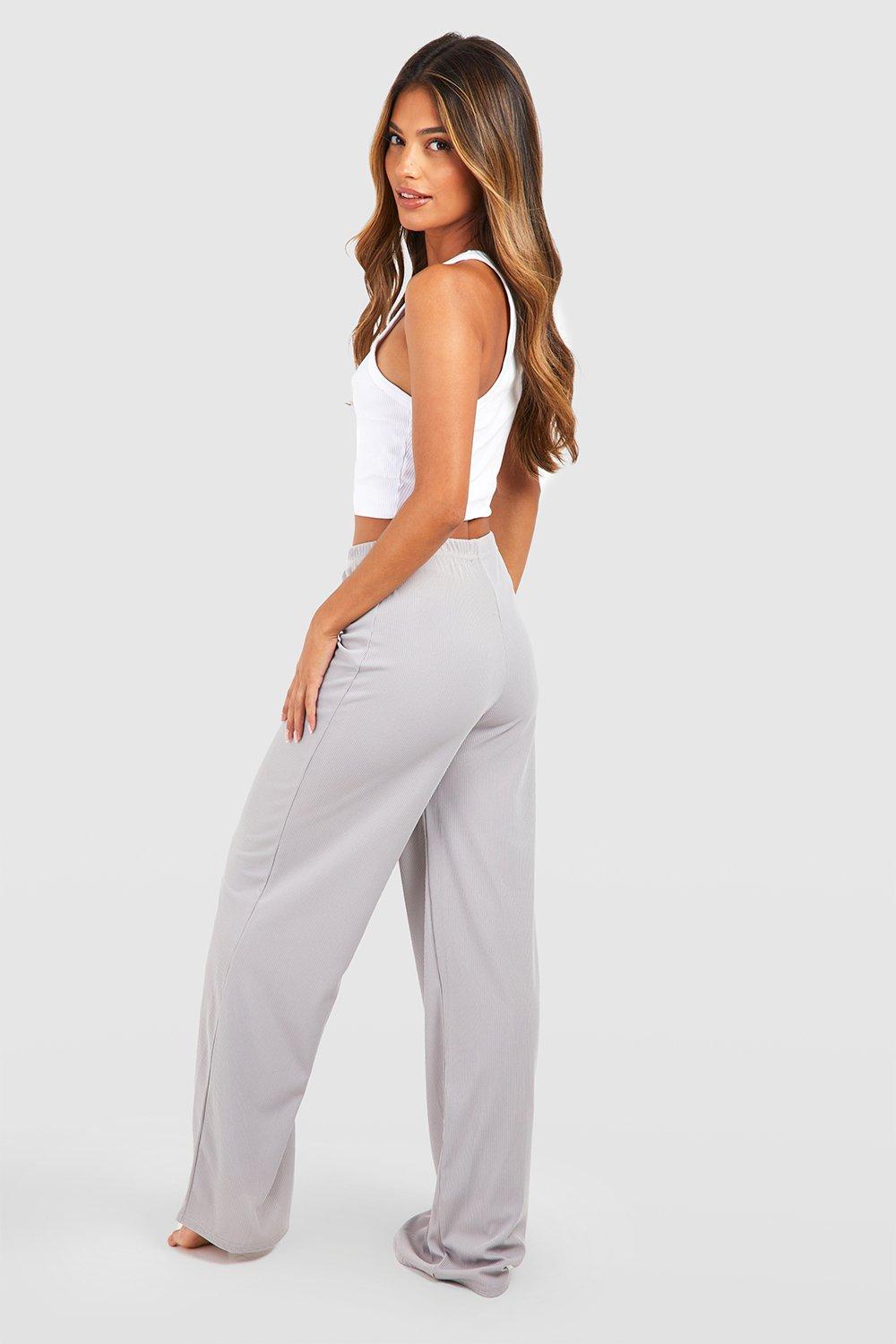 Ribbed Jersey Knit Wide Leg Pj Pants