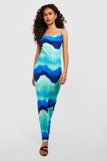 Abstract Plisse Maxi Dress blue