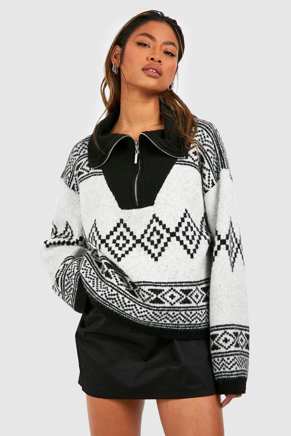 Bohemian Half Snap Collared Grey Pullover Aztec Trim Hoody Sweatshirt –  OliverandJade