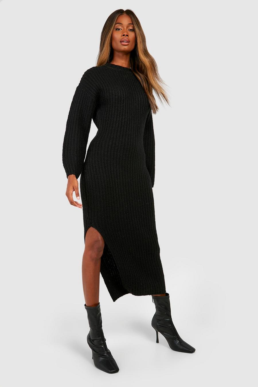 Black Soft Knit Maxi Sweater Dress image number 1