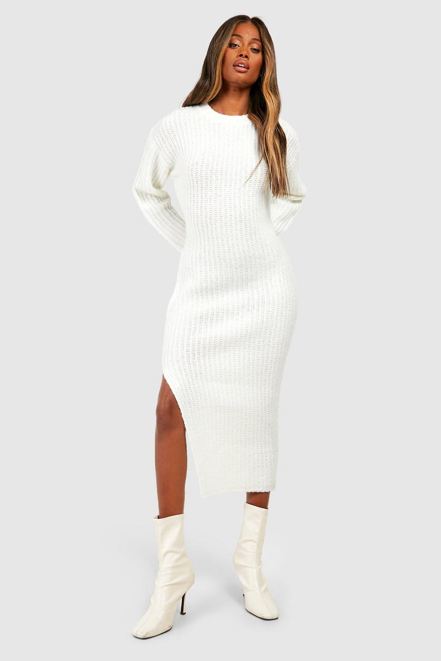 Ivory white Soft Knit Maxi Jumper Dress