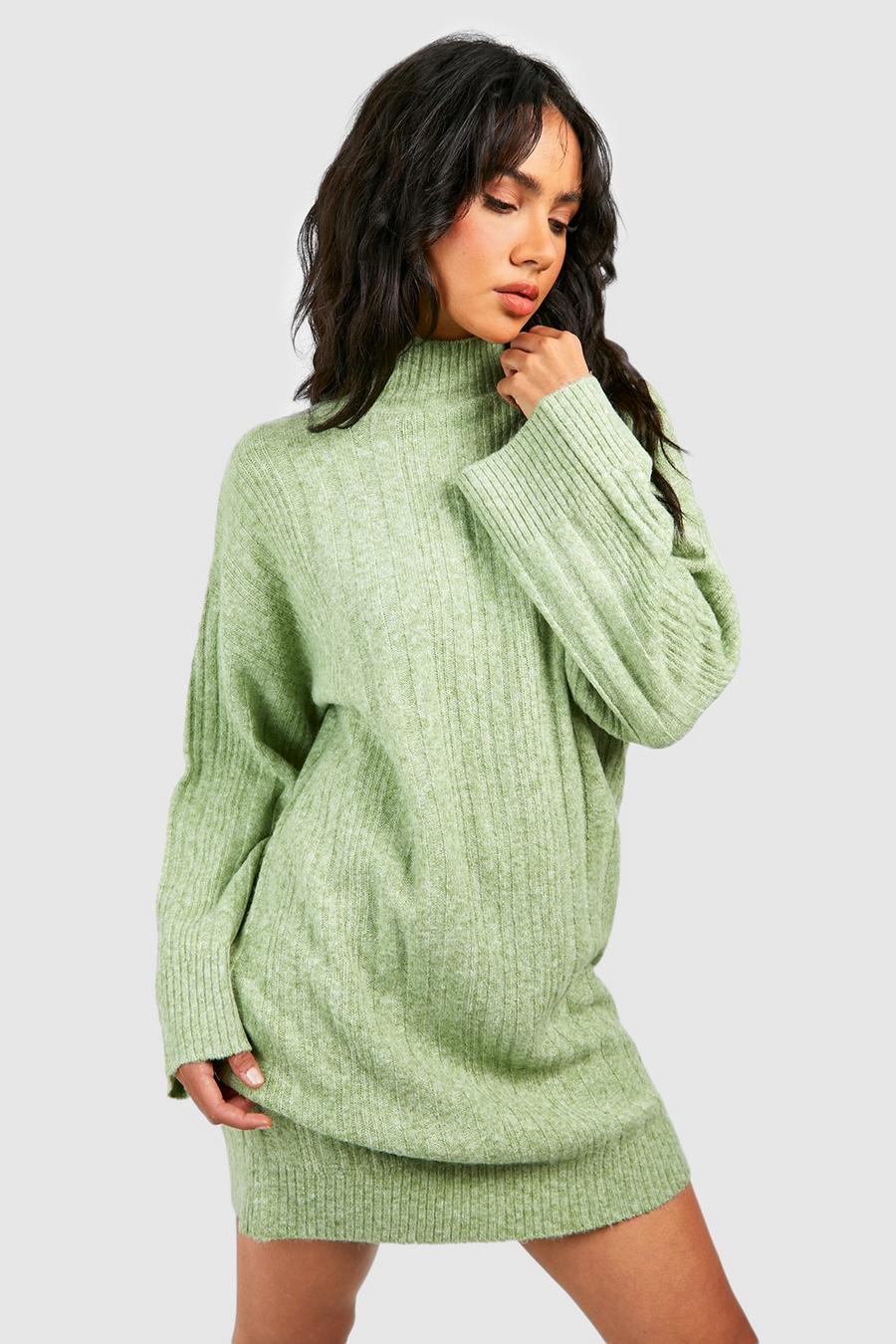 Apple green Soft Mixed Rib Knit Sweater Dress image number 1
