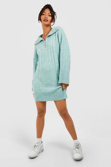 Half Zip Soft Mixed Rib Sweater Dress sage