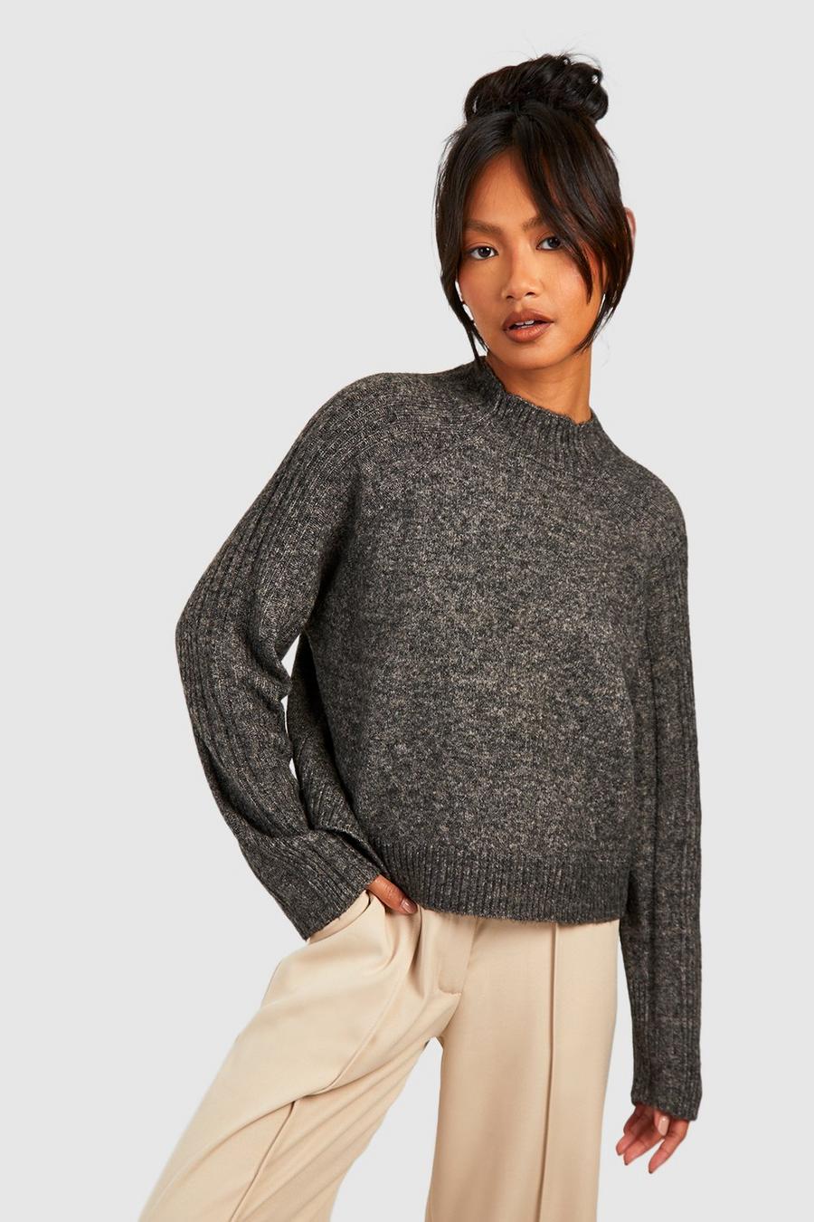 Multi Mixed Rib Sleeve Soft Knit Sweater
