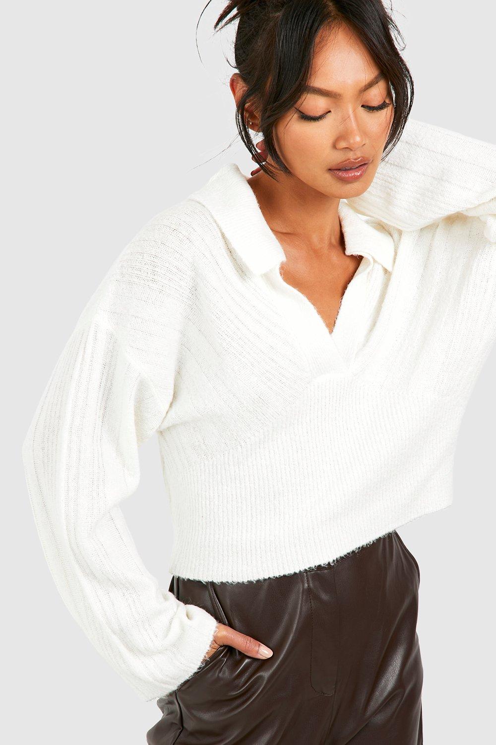 Rib-Knit Collared Sweater