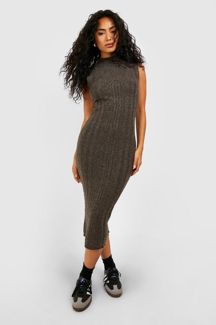 High Neck Sleeveless Mixed Rib Knit Jumper Dress | boohoo High Neck Sleeveless Mixed Rib Knit Jumper Dress | boohoo