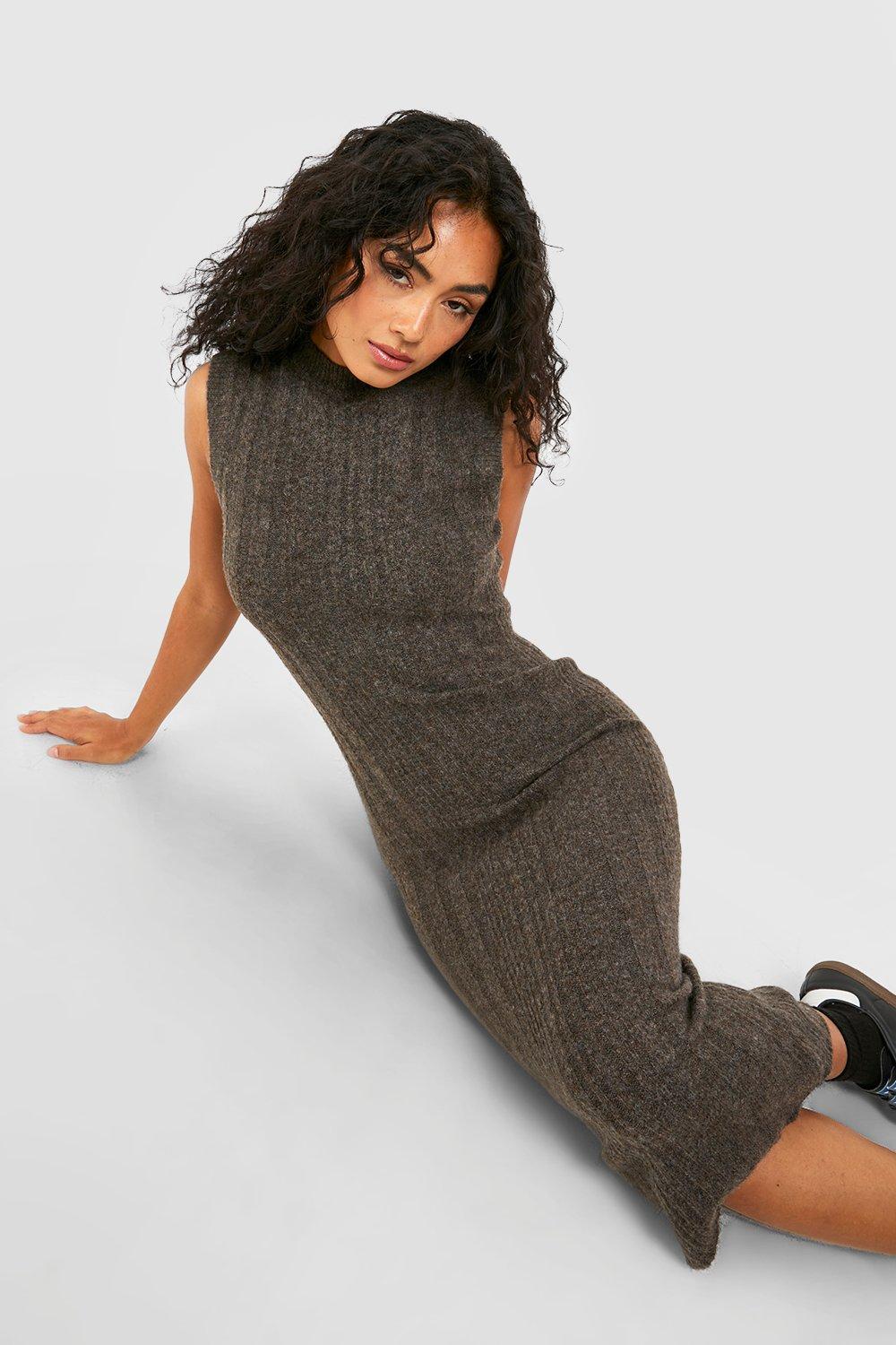 Halter Neck Rib-Knit Sweater Dress