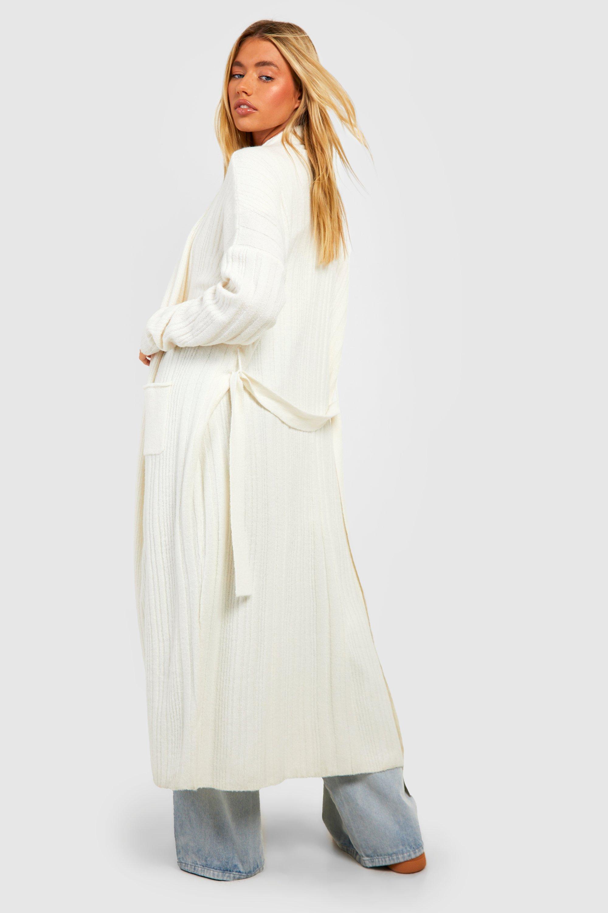 Soft Knit Mixed Rib Belted Maxi Cardigan | boohoo