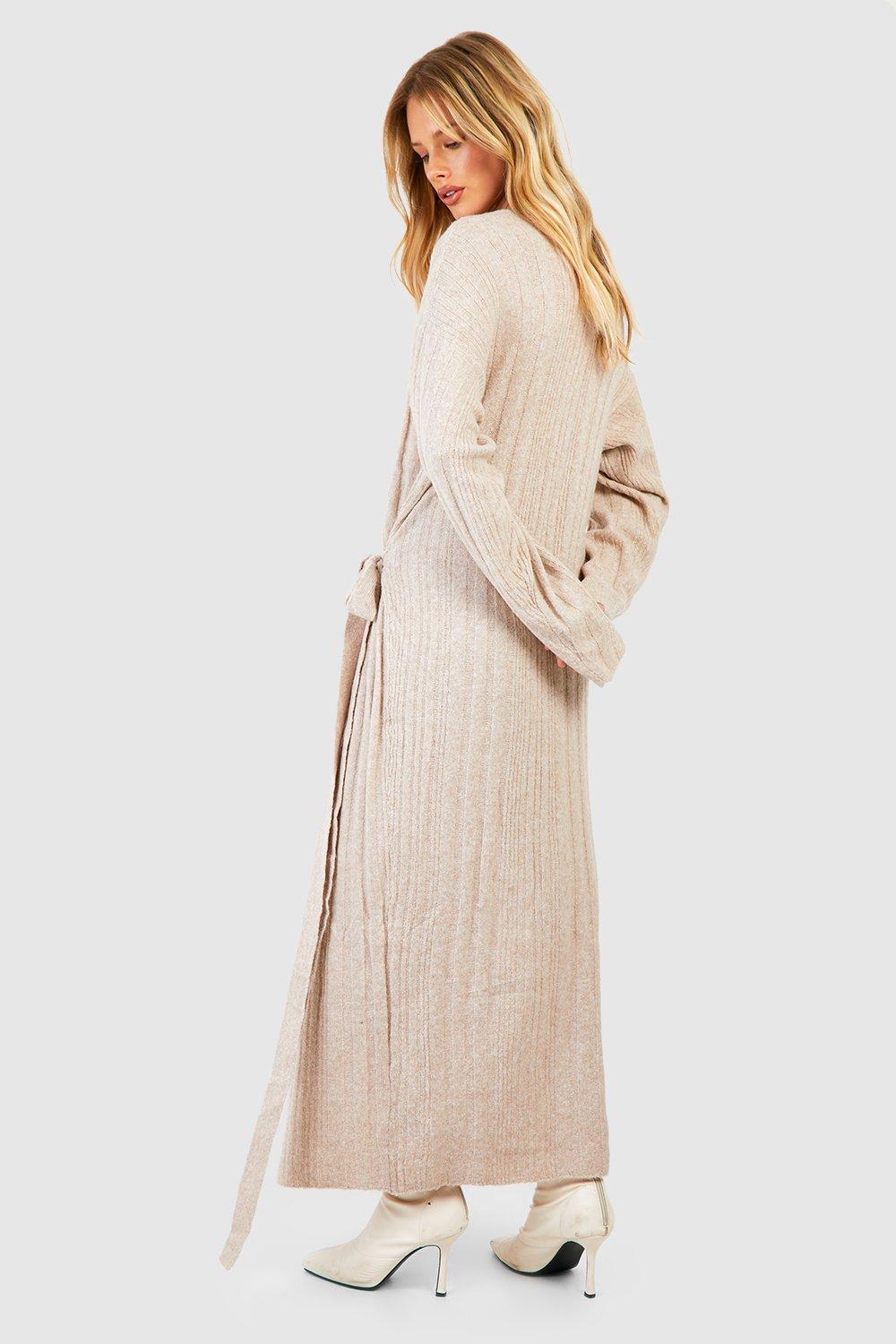 Soft Mixed Rib Knit Belted Maxi Jumper Dress boohoo