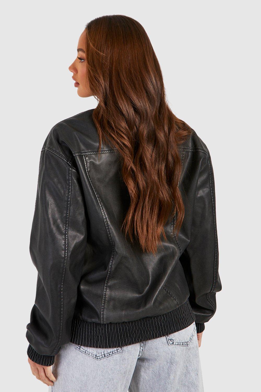 Tall Washed Faux Leather Bomber Jacket