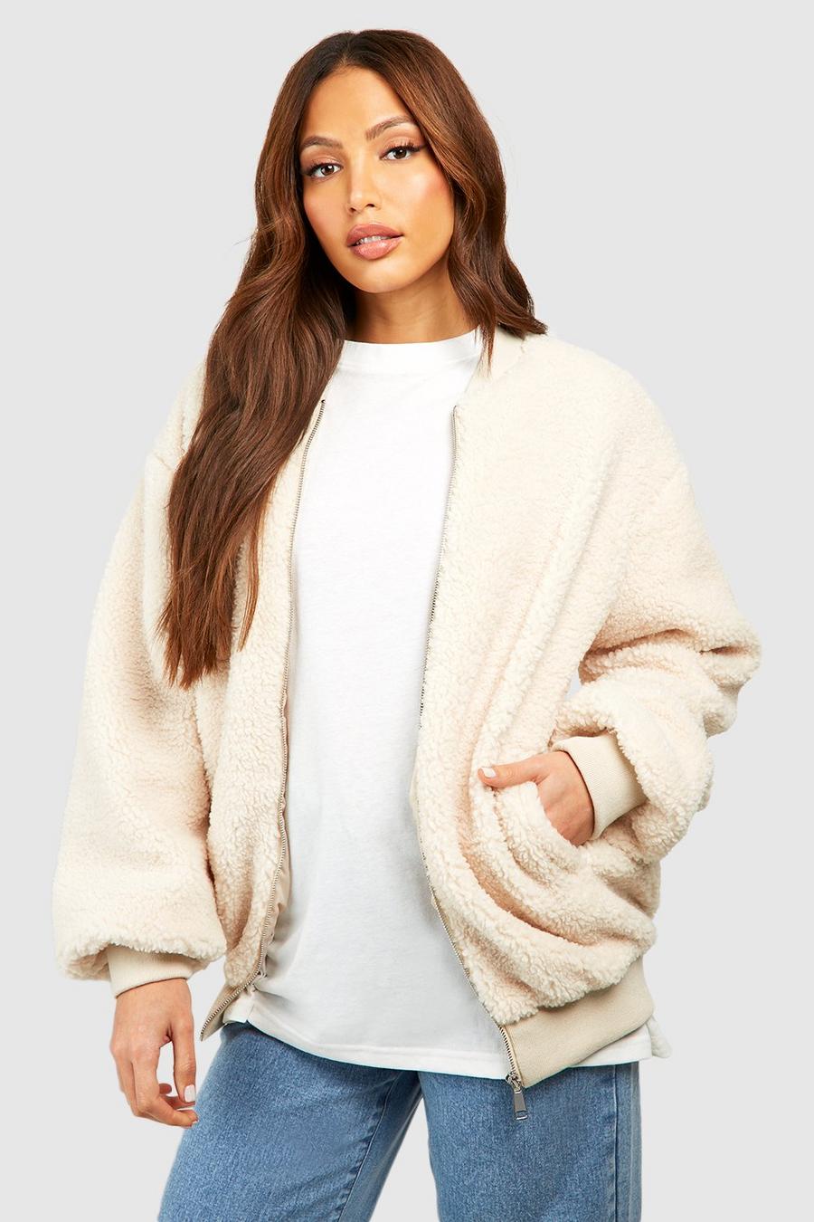 Tall - Bomber oversize en faux mouton, Cream image number 1