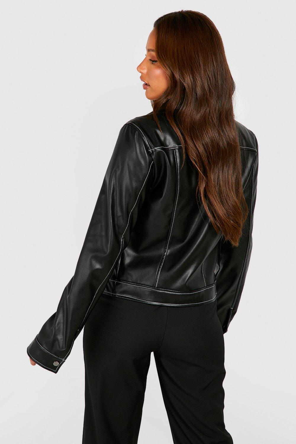 Faux Leather Moto Jacket for Tall Women