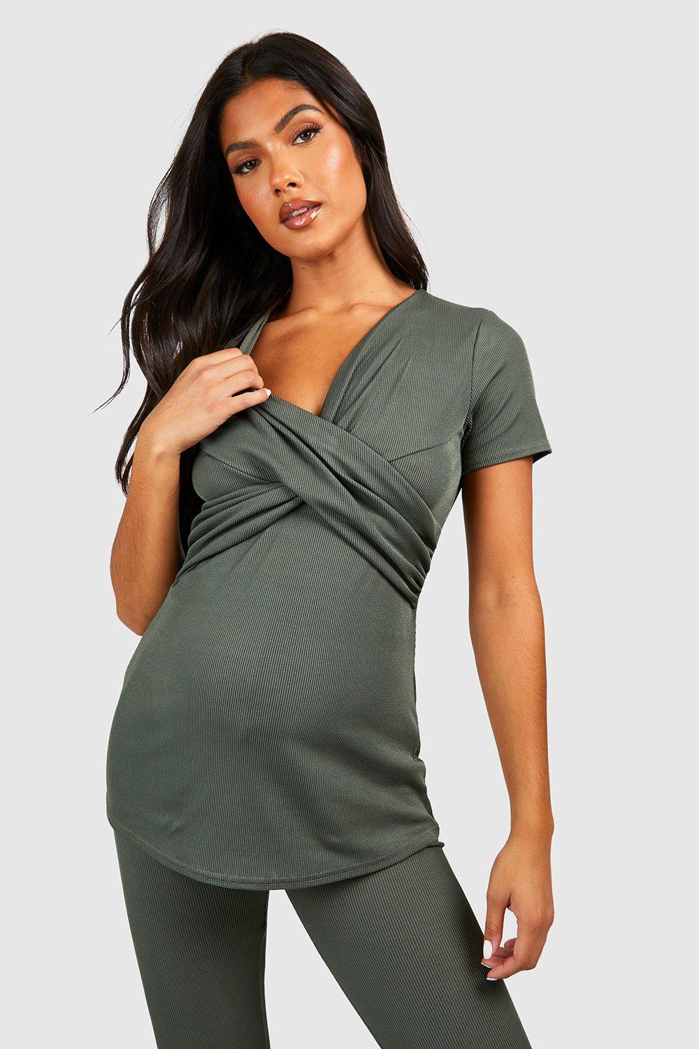 Khaki Ribbed Maternity & Nursing Top