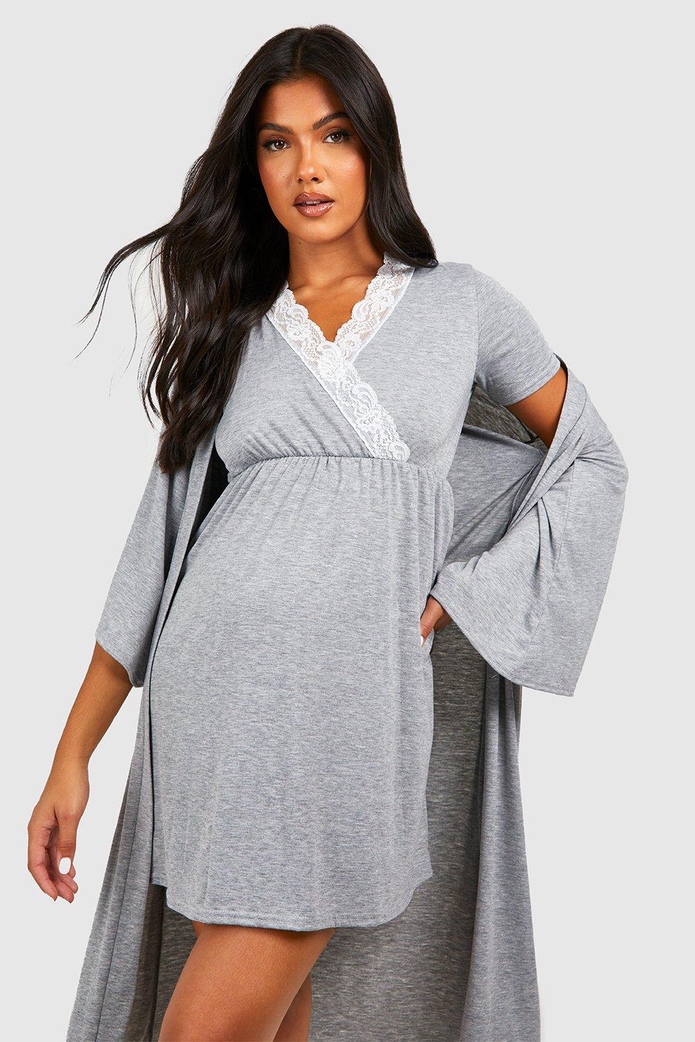 OYOANGLE Women's Maternity Nursing Nightgown and Robe Set 2 Piece