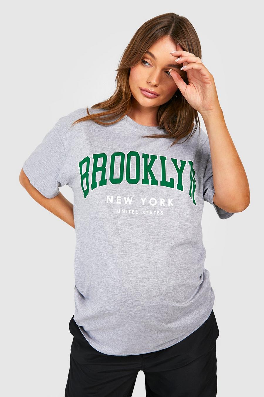 Umstandsmode T-Shirt mit Brooklyn-Print, Grey marl