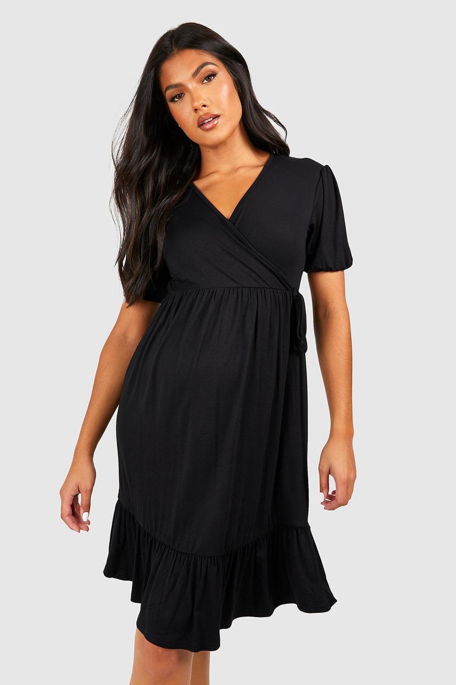 Black Maternity Wrap Smock Mini Dress image number 1