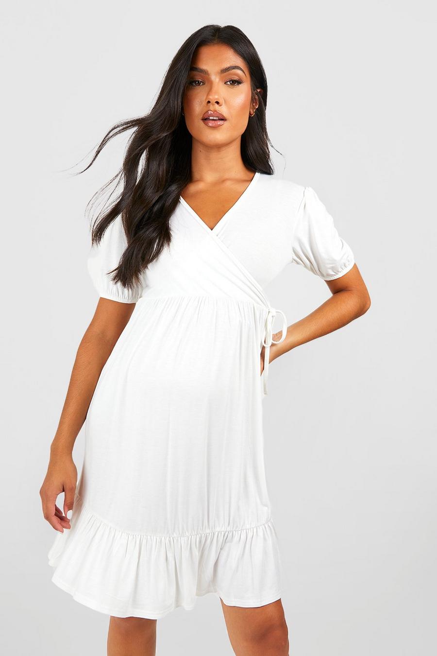 Ivory white Maternity Wrap Smock Mini Dress