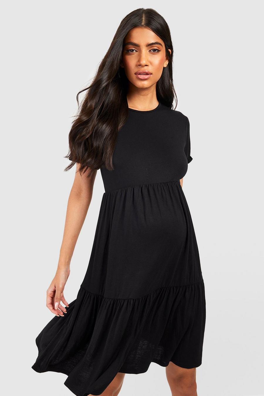 Black Maternity Smock Turn Cuff Mini Dress