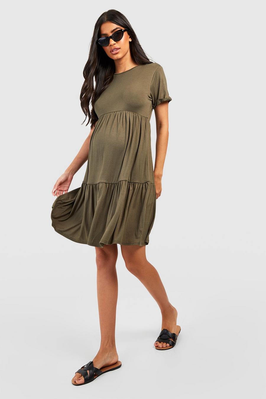 Khaki Maternity Smock Turn Cuff Mini Dress image number 1