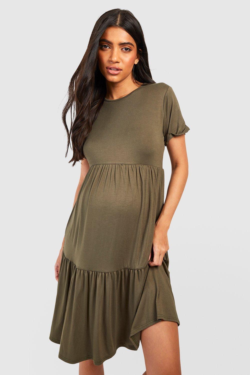 Maternity ruffle tie shop waist smock dress