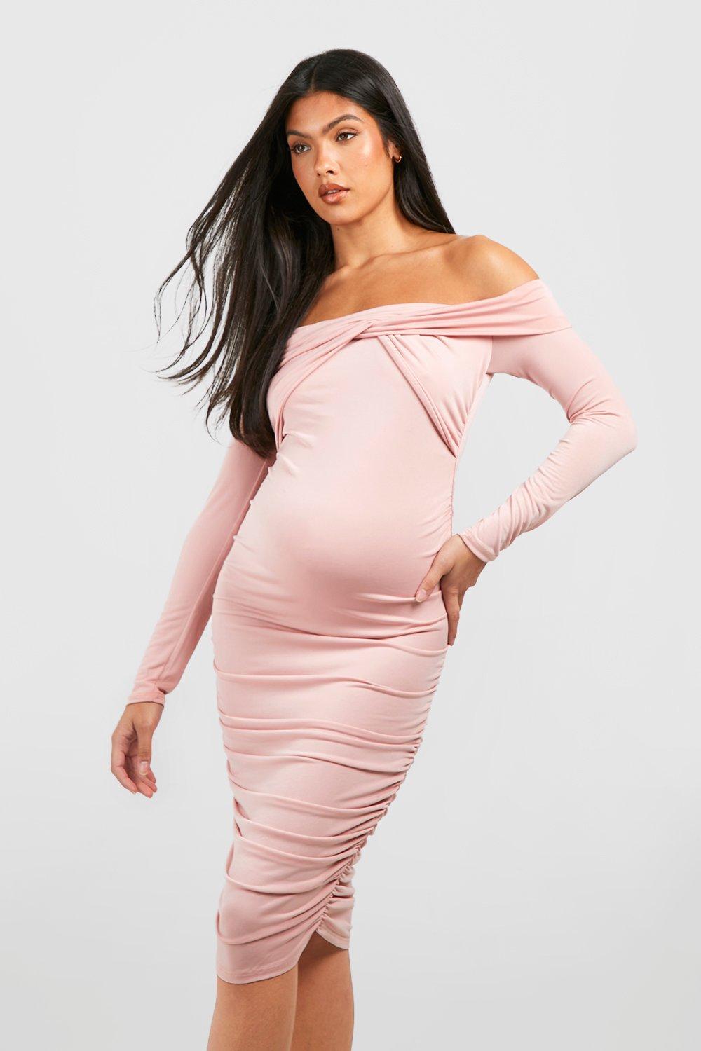 Ruched Front Mini Bell Sleeve Maternity Dress