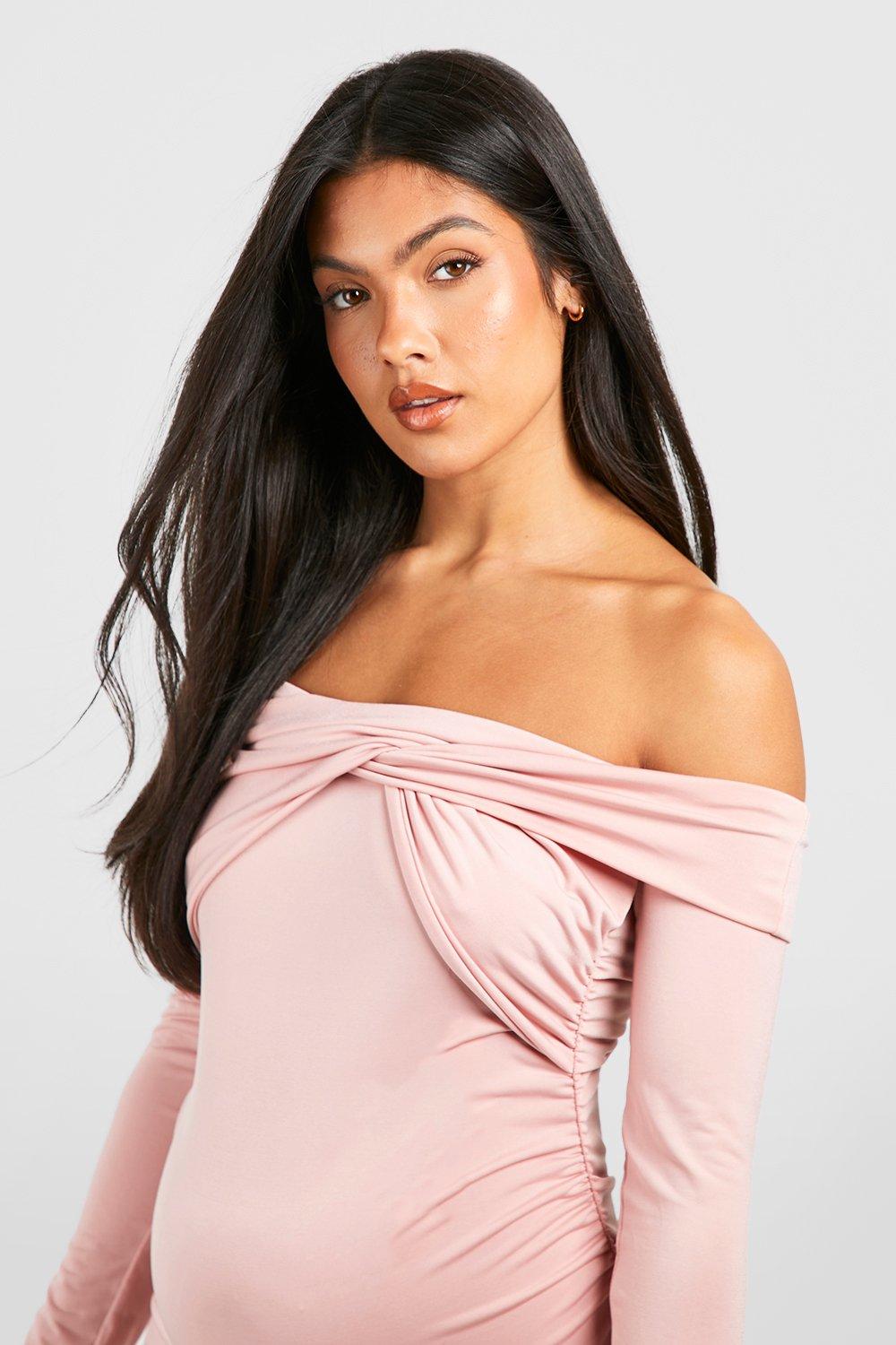 Want that trend maternity bardot twist front dress sales