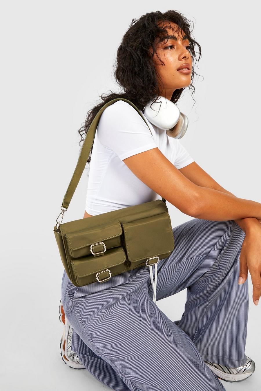 Khaki caqui Multi Pocket Large Shoulder Bag 