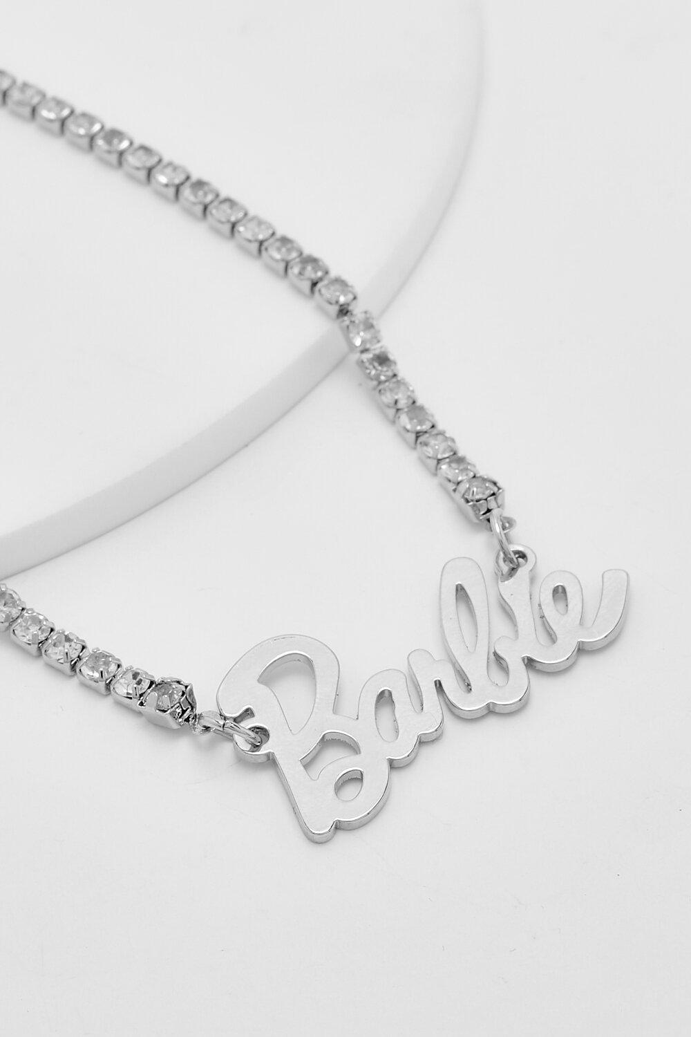 Barbie Rhinestone Slogan Choker Necklace
