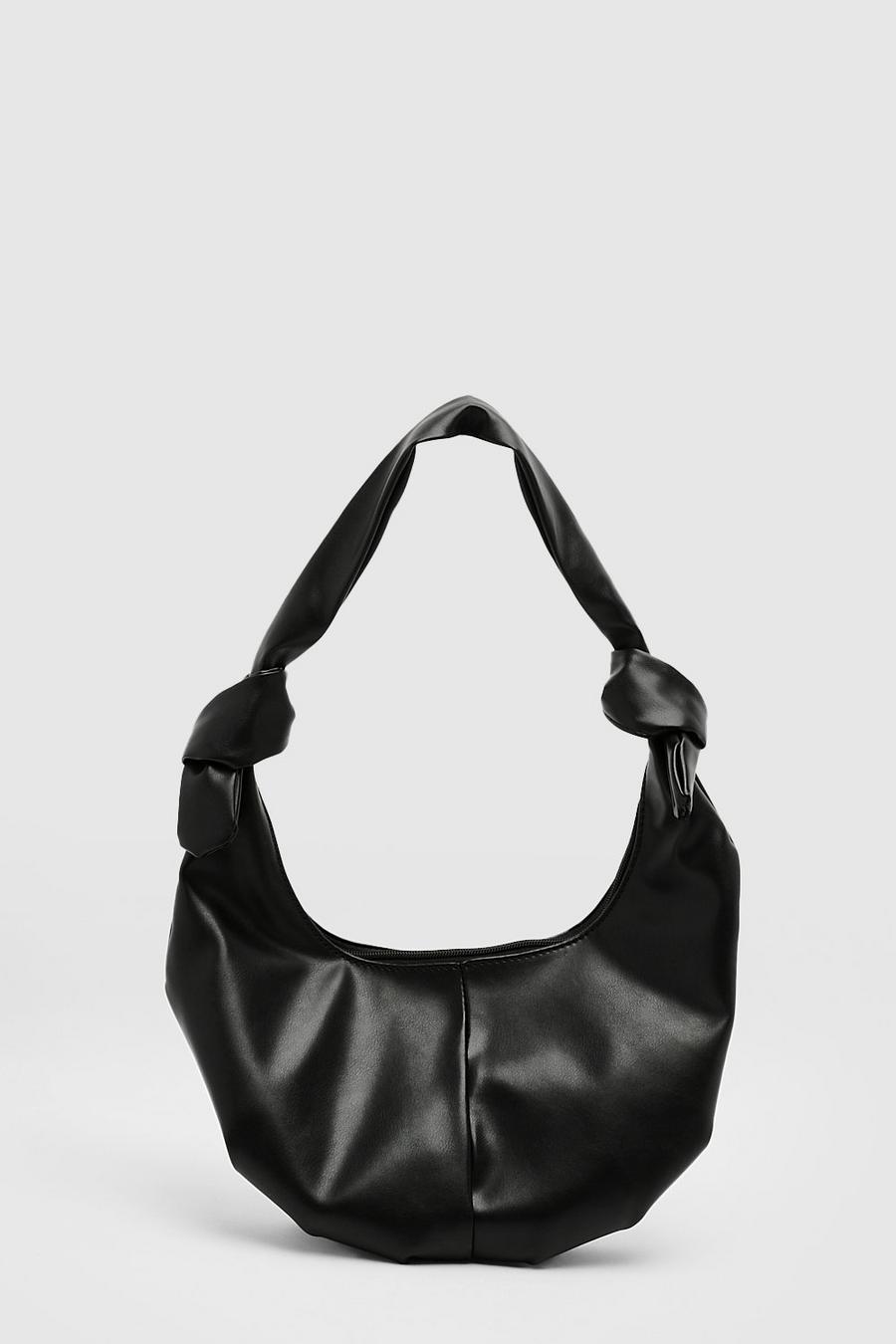 Black Slouchy Knot Handle Shoulder Bag  