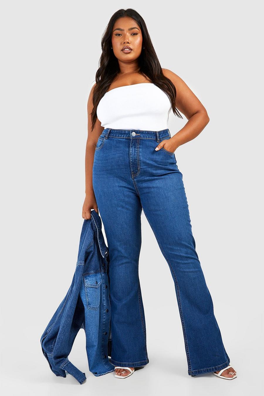 Jeans a zampa Plus Size in Stretch modellanti sul retro, Indigo