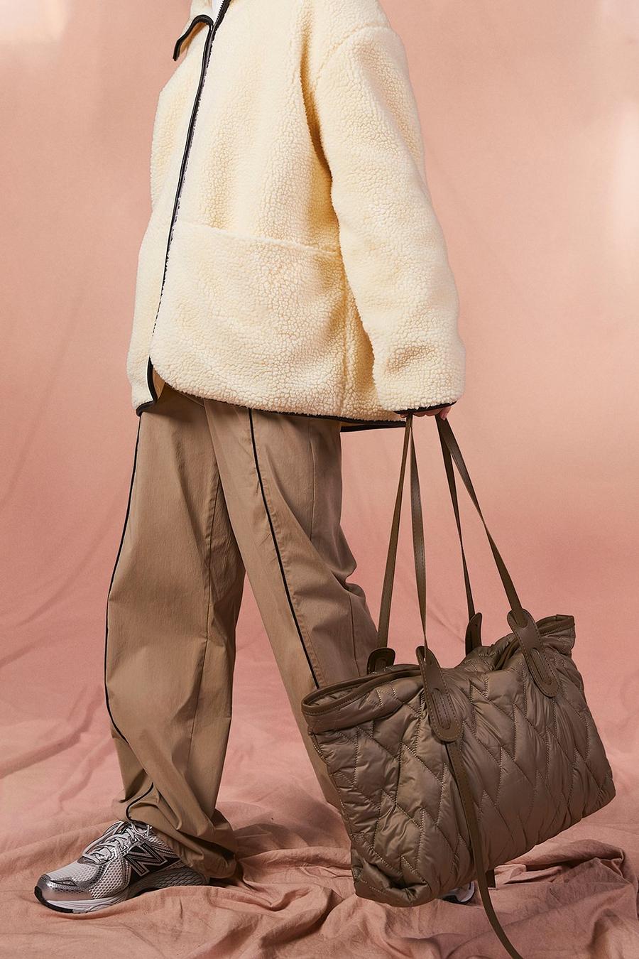 Khaki Nylon Oversized Quilt Bag 
