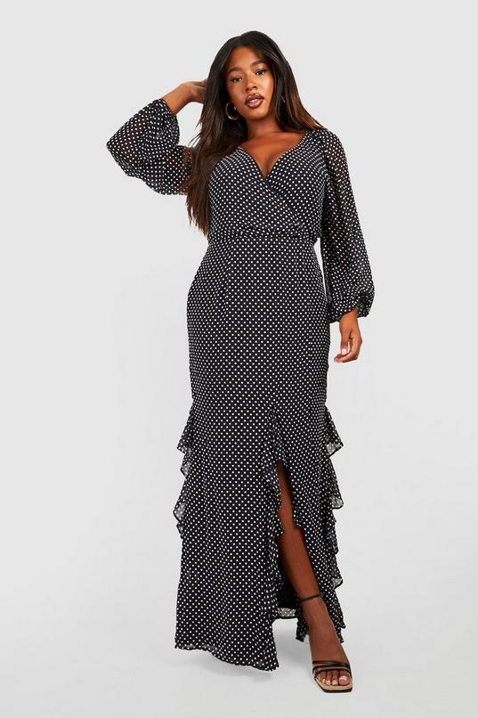 Women's Plus Chiffon Ruffle Polka Dot Maxi Dress | Boohoo UK