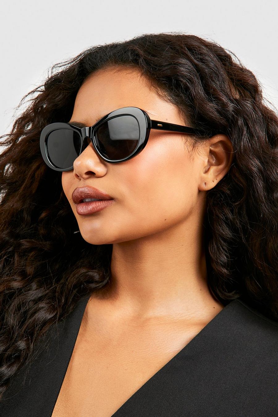 Black Chunky Frame Oval Sunglasses 