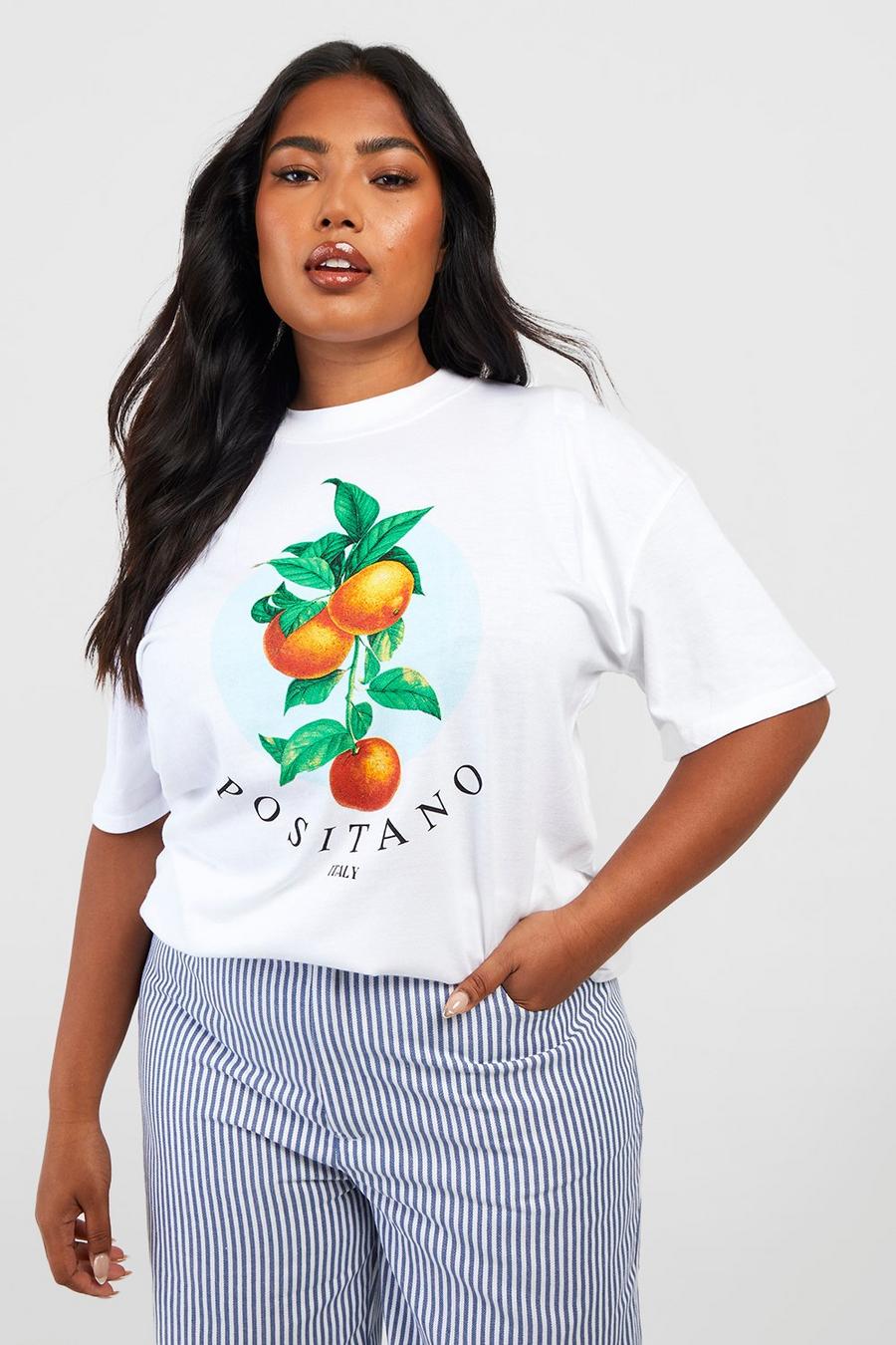 Camiseta Plus oversize con estampado Positano, White image number 1