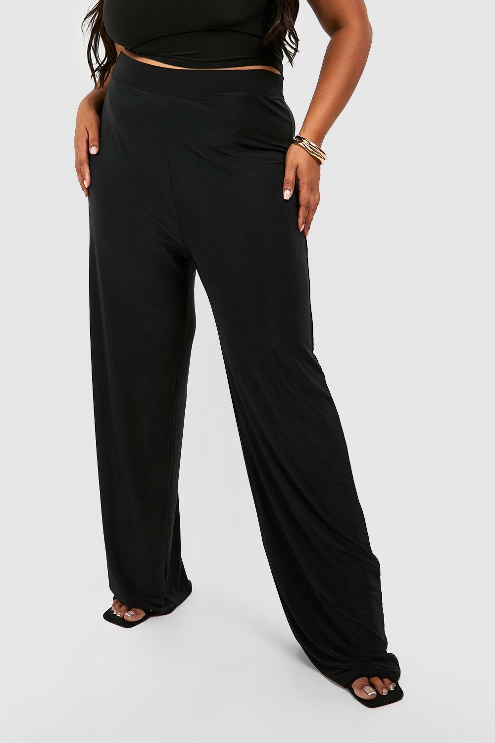 Plus Button High Waisted Wide Leg Trousers