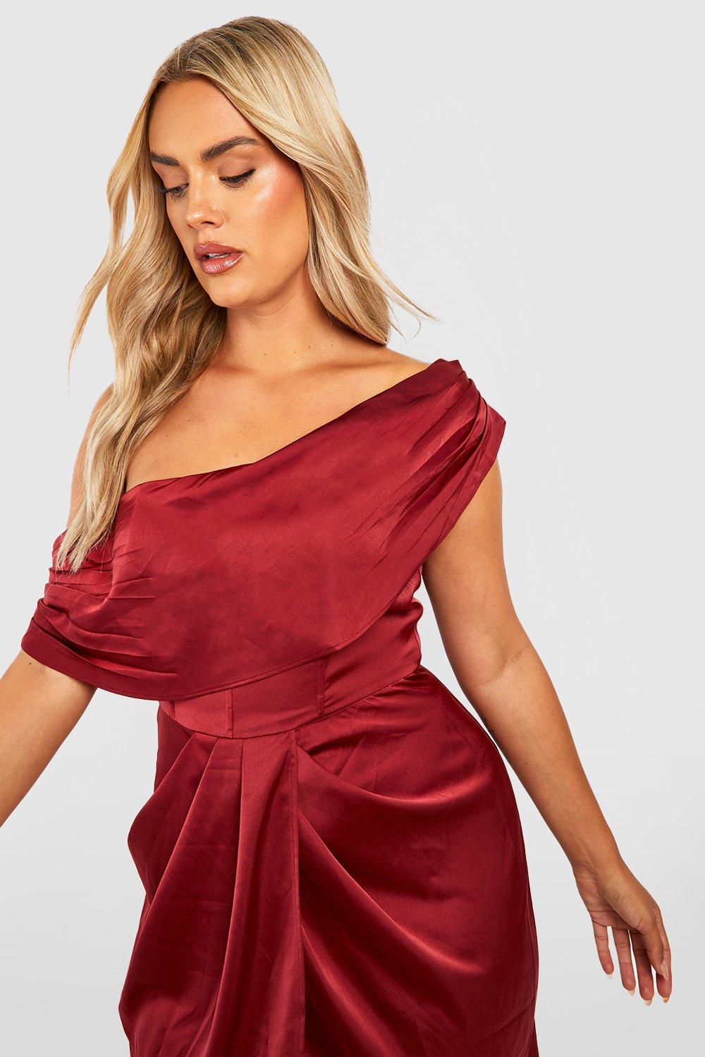 Plus Satin Corset Shoulder Wrap Midi Dress boohoo