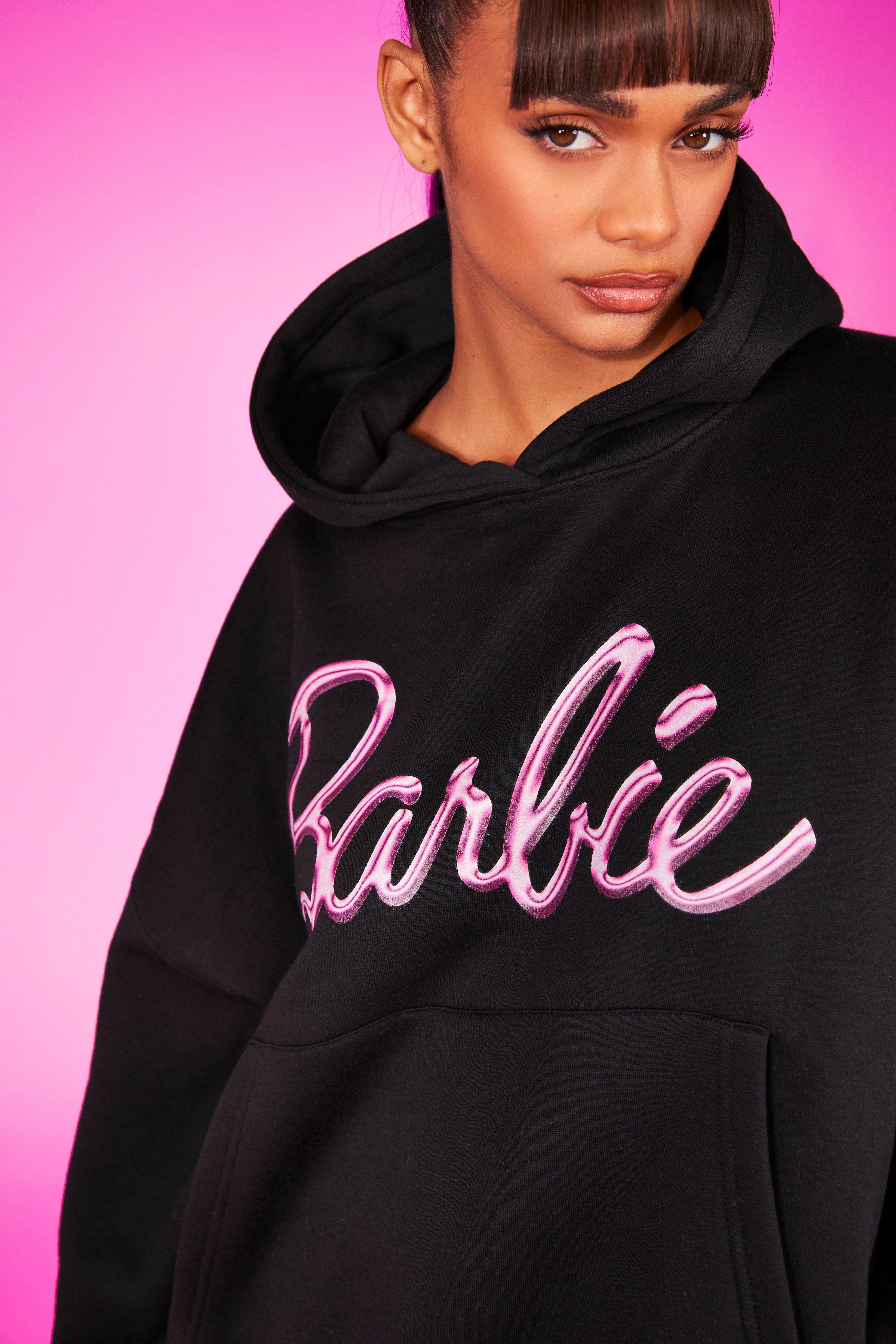 Felpa oversize con stampa di slogan Barbie e cappuccio