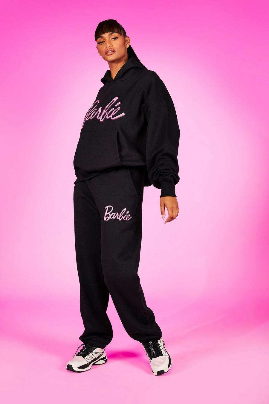 Pantalón deportivo oversize con eslogan de Barbie, Black negro