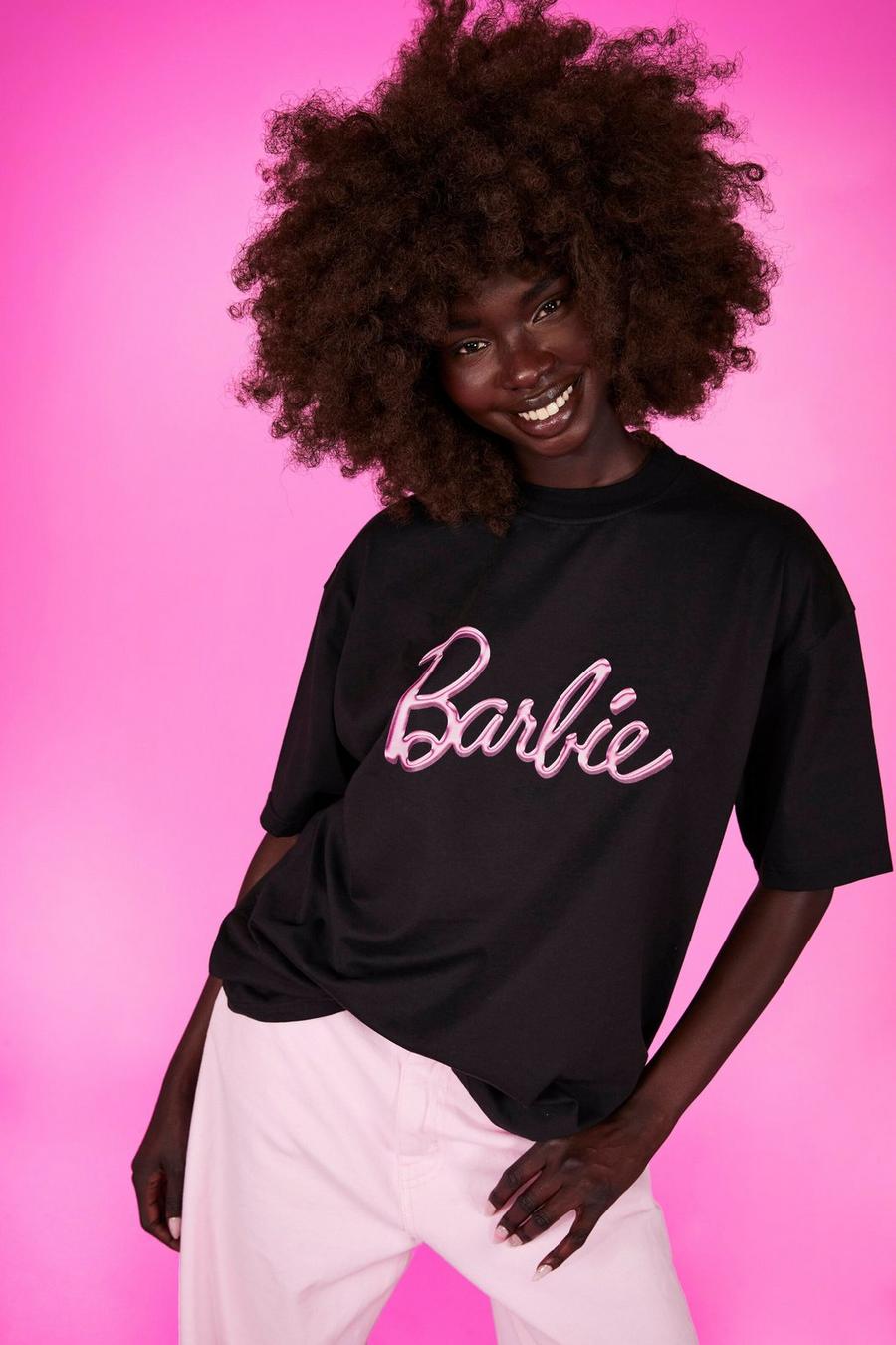 T-shirt oversize con stampa di slogan Barbie, Black nero