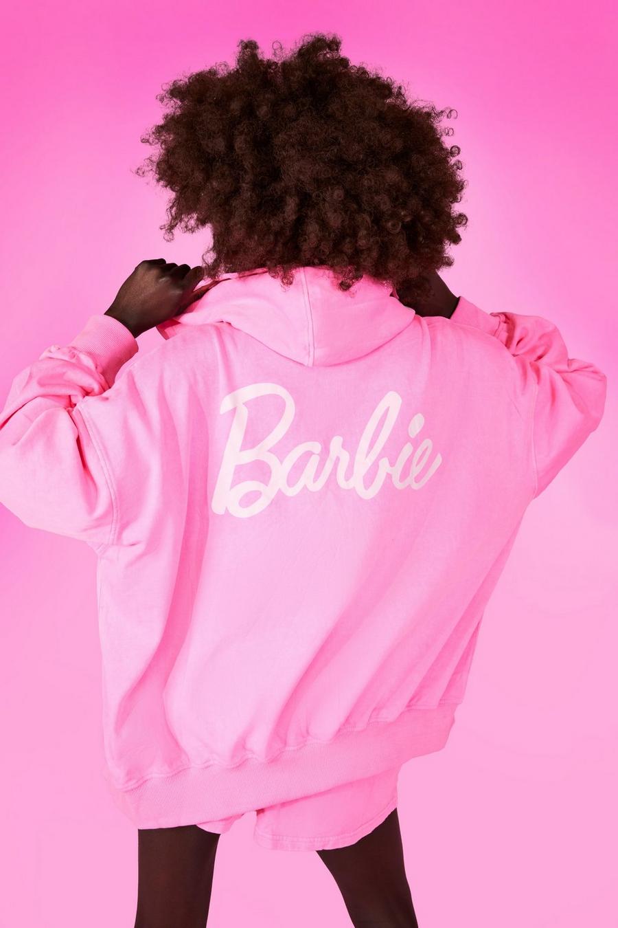 Barbie - Sweat à capuche oversize zippé imprimé, Hot pink rose