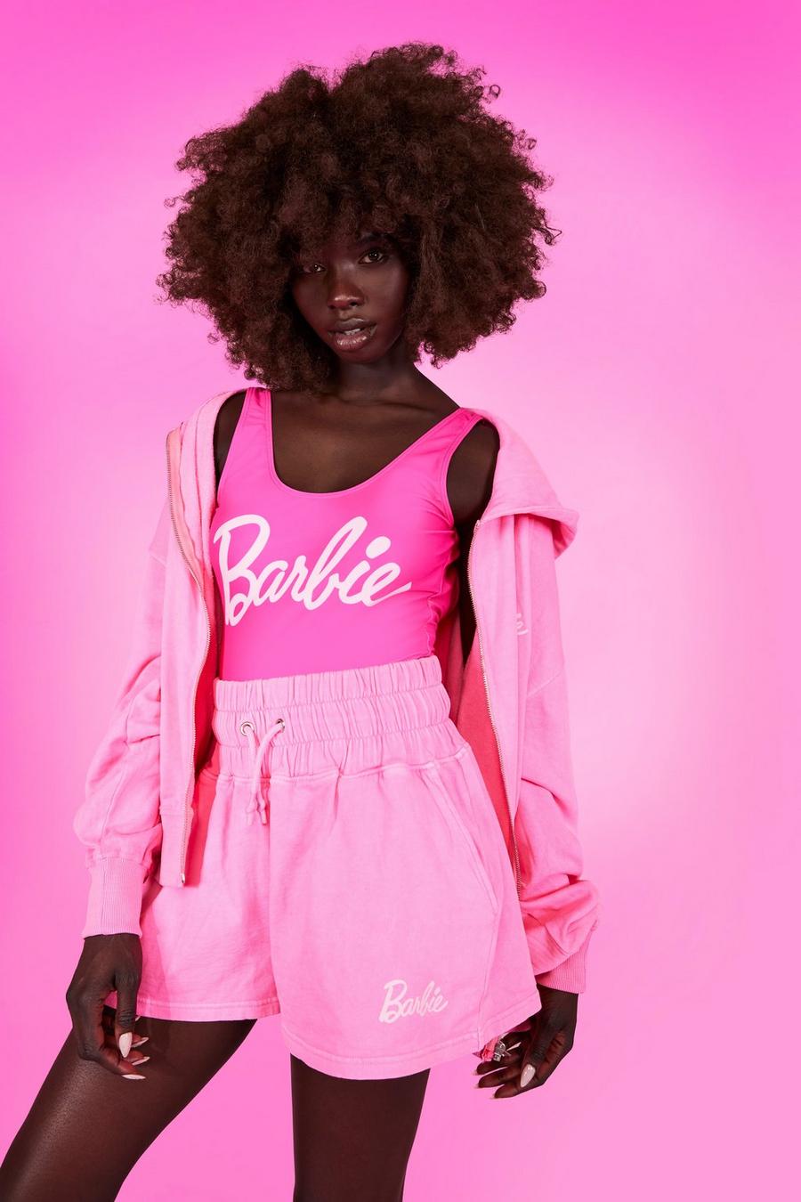 Pantalón corto deportivo con estampado de Barbie, Hot pink rosa